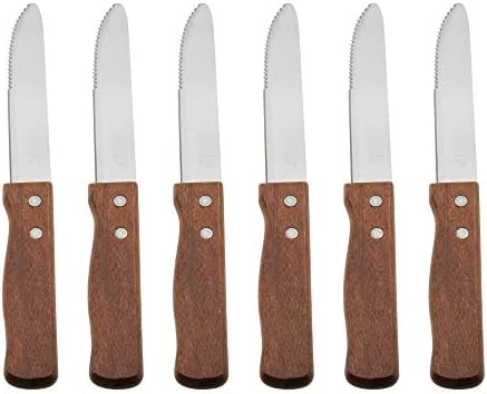 טזוריו 10-אינץ ג ' מבו סטייק סכינים, נירוסטה מעוגל משונן 5-אינץ להב עם ידית עץ, מסחרי באיכות סטייק סכין סט