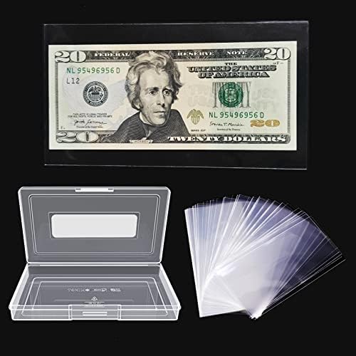 דולר ביל מחזיק עם אחסון מקרה, מודור עמ חומר 100 חתיכות ברור נייר כסף מטבע אוסף שרוולים מגן תיק, שטרות מגן לוח