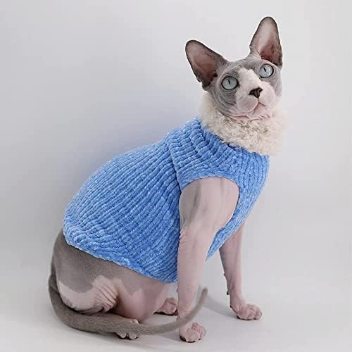 בגדי חתול ספינקס חורפי חורף תלבושת סוודר פרווה פו, מעיל צווארון גבוה לאופנה לחתולים פיג'מה לחתולים ולבוש כלבים
