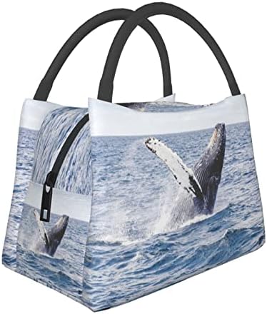 אוולין לווייתן מעל ים מים מודפס שקית אוכל לתיבת ארוחת צהריים נייד רב תפקודי תרמית בידוד תיק,