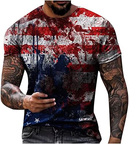 גברים 4 ביולי חולצות שרוול קצר, חולצות יום העצמאות של דגל אמריקה חולצות רטרו רופפות חולצות הדפס קיץ