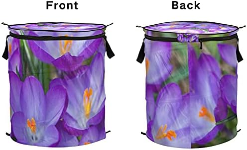פרחי קרוקוס סגולים קופצים מכבסה פוגע עם מכסה רוכסן סל כביסה מתקפל עם ידיות מארגן בגדי סל אחסון מתקפל לחדר