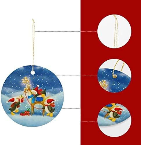 קישוטי קרמיקה עגול פינגווין ואיילים קישוטי קרמיקה עגול חג המולד עץ חג המולד קישוט עם אביזרי קרמיקה