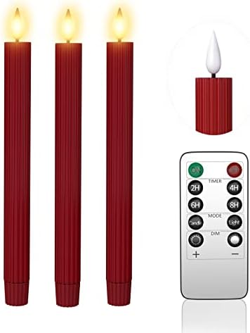 Ymenow אדום LED מתחדד נרות עם טיימר מרחוק, 3 יחידות שעווה אמיתית שעווה אמיתית נרות חלון נרות סוללה המופעלת