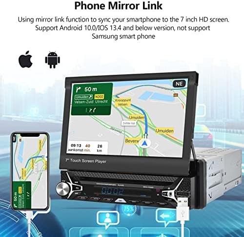 סטריאו לרכב יחיד עם Carplay Android Auto, נגן CD/DVD, מסך מגע ממונע 7 אינץ