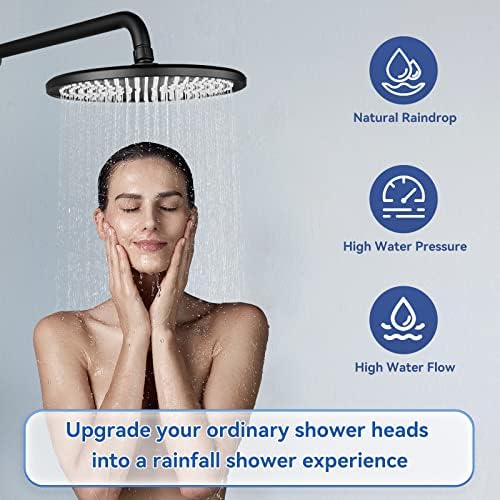מקלחת מערכת מט שחור עם 10 קיר רכוב גשם מקלחת ראש כף יד תרסיס, מודרני מקלחת מיקסר קומבו מלא סט לאמבטיה