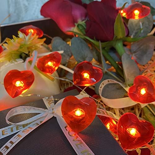 אורות מיתרים של פיות לב אדום נצנוץ אורות עיצוב חג האהבה, סוללת USB מופעלת 10ft 30 נוריות LED עם מרחוק למסיבת