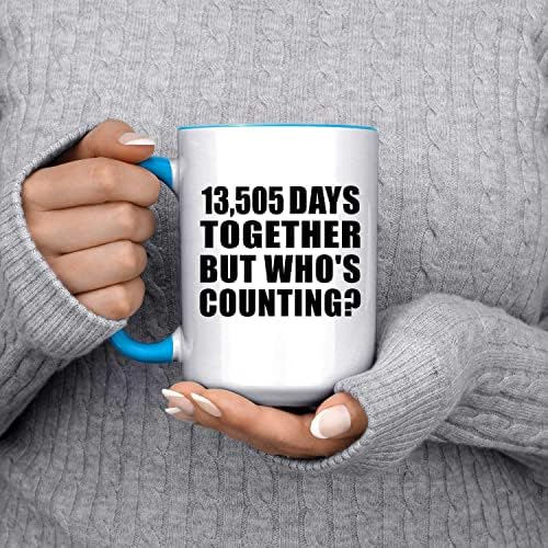 עיצוב 37 שנה 13,505 ימים ביחד מי סופר, ספל קפה מבטא 15 עוז כחול קרמיקה כוס תה עם ידית, מתנות ליום הולדת יום השנה