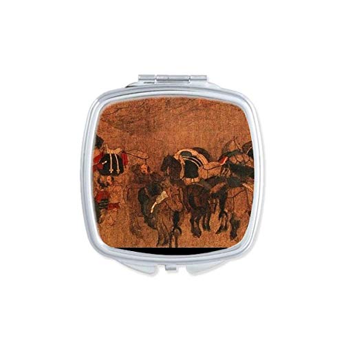 תה סוס כביש סיני ציור משי כביש מראה נייד קומפקטי כיס איפור כפול צדדי זכוכית