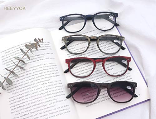 Heeyyok משקפי קריאה גברים/נשים קוראי 5 חבילות, עיצוב מראה עץ עם ציר קפיץ גמיש, ללבוש נוח משקפי