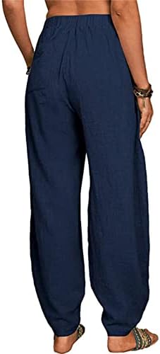 Maiyifu-GJ לנשים פשתן רחבים מכנסי רגל רחבים מותניים אלסטיים מכנסיים ארוכים רופפים מכנסיים ארוכים מותניים גבוהים