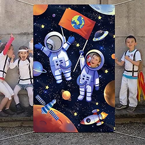 חלל החיצון נושא מסיבת קישוטים, גדול בד אסטרונאוט פנים צילום באנר רקע, אסטרונאוט להעמיד פנים לשחק מסיבת