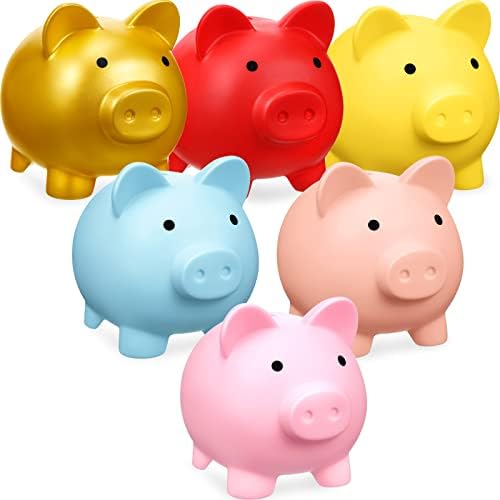 MIMOROU 6 ​​חבילה בנק פיג'י גדול פלסטיק חזיר פלסטיק בנק גלדים לילדים חמוד בנק מטבע בנק מטבע לבנות