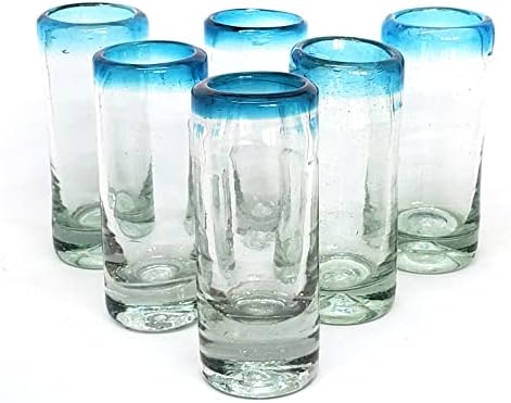מקסאנדקראפט אקווה בלו רים 2 כוסות שוט טקילה, זכוכית ממוחזרת, נטולת עופרת, נטולת רעלים