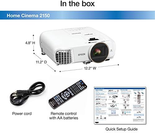 הקולנוע הביתי של Epson 2150, אלחוטי, מלא HD, 1080p, 2,500 בהירות צבע לומן, 2,500 בהירות לבנה לומן, 2x HDMI,