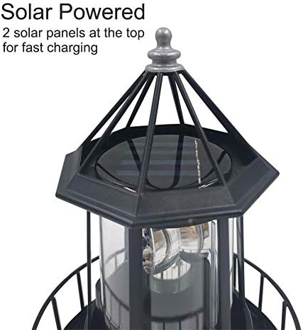 LED מגדלור מופעל סולארי, 360 מעלות סיבוב מנורה חצר קישוט עמיד למים מגדלי עשן מגדלי פסלי אורות לפטיו מסלול גן