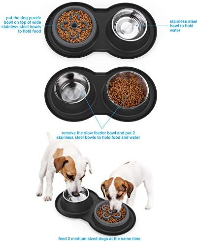 קערות כלבים מזינות איטיות בורגניות,קערות מזון ומים 27 אונקיות 4 ב -1 עם מחצלת סיליקון ללא שפיכה וללא