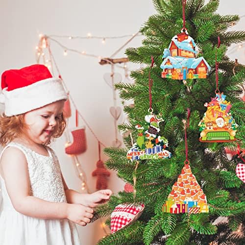 קישוטי עץ חג המולד סט - קישוטים לחג המולד מעץ סנטה קלאוס כדורגל חג המולד עם כובע סנטה לחג המולד בית
