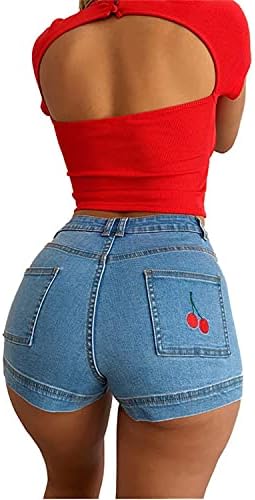 מכנסי ג'ינס רקומים של נשים שטופים אמצע מותניים מקופלים ז'אן מזיקים מקופלים מזדמנים מיני מזדמנים מכנסיים