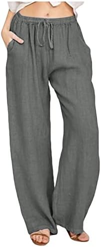 מכנסי כותנה רופפים רופפים של FIRERO נשים מכנסיים ארוכים רגל רחבה אלסטית מותניים גבוהים משיכה מוצקה מכנסיים