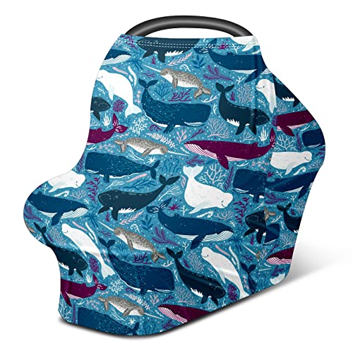 מושב מכונית לתינוק מכסה דפוס כריש כחול סגול כיסוי סיעוד אוקיינוס ​​כיסוי עגלת צעיף הנקה לחופית עגלת
