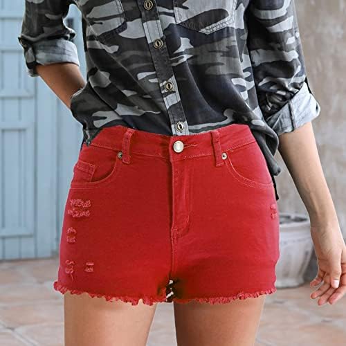 ג'וניור לנשים ג'ינס מכנסיים קצרים אמצע מותניים במצוקה ברמודה מכנסי מכנסיים קצרים עם כיסים גדילים מכנסיים קצרים