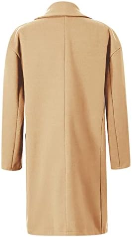 מעיל אופנה מזדמן דש כפתור בצבע מוצק כיס מעיל צמר באורך אמצע בגדי חורף לנשים
