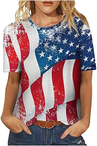 מקרית חולצות עבור בנות קיץ סתיו קצר שרוול צווארון עגול ארהב דגל גרפי חולצות חולצות נשים בגדי