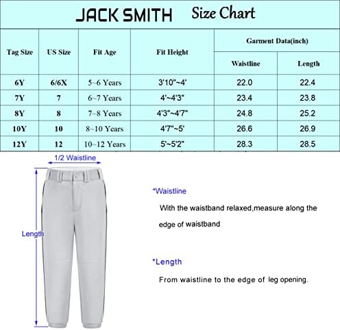 מכנסי סופטבול של ג'ק סמית 'בנות עם כיסי מכנסי בייסבול נוער מכנסיים מהיר עם חגורה
