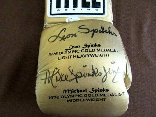 ליאון ומייקל ספינקס 1976 זהב אולימפי חתם על כותרת אוטומטית כפפת אגרוף כפפות אגרוף חתומות