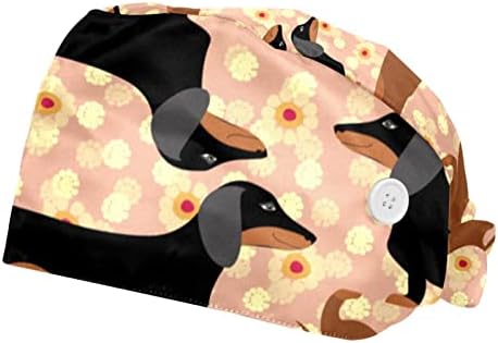 Panda Stirpe Print Print Cut עם כפתור עם כפתור, כובע קרצוף אופנה לנשים, 2 חבילה