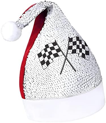 מירוץ דגל פאייטים חג המולד כובעי סנטה חג המולד כובע למבוגרים שמח חג המולד המפלגה תלבושות בני כובע