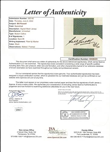 ביל ראסל חתום יד חתומה על ידי בוסטון סלטיקס המותאם אישית המותאם אישית - JSA LOA