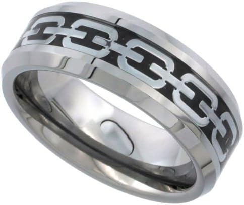 טונגסטן קרביד 8 ממ טבעת חתונה שטוחה טבעת שרשרת כסף קישור שיבוץ קצוות משופעים, בגודל 8 עד 13.5