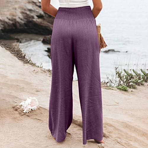 מכנסי iaqnaocc לנשים, נוח רגל רחבה נוחה במותניים גבוהות זורמות מכנסי טרקלין פלאצו