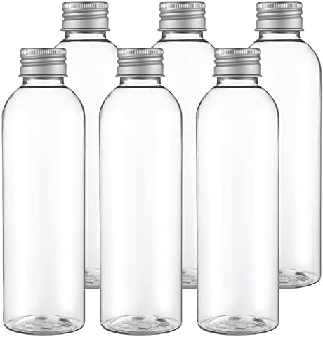 מרכך המוטון 6 חבילה 200 מיליליטר בקבוקי פלסטיק עם כובעי אלומיניום, בקבוקי מים צלולים לשימוש חוזר, מיכלים