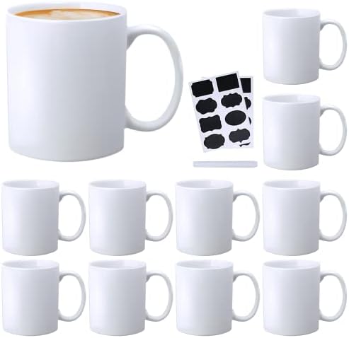 ספל קפה קרמי, ספל תה לבן, כוסות שתייה קלאסיות עם ידית, סט כוסות 11 עוז של 12, למשקאות חמים או קרים כמו קקאו,