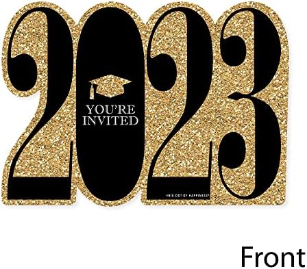 נקודה גדולה של אושר זהב 2023 הזמנות למסיבת סיום - הזמנות למילוי מעוצב בכרטיסי הזמנה עם מעטפות -