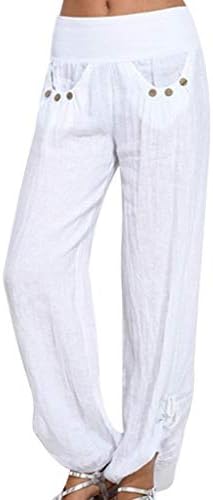 מכנסיים מזדמנים של נשים דסודן סולידי רגל ישר מגרש קיץ מכנסיים רופפים מכנסי מותניים אלסטיים נוחים