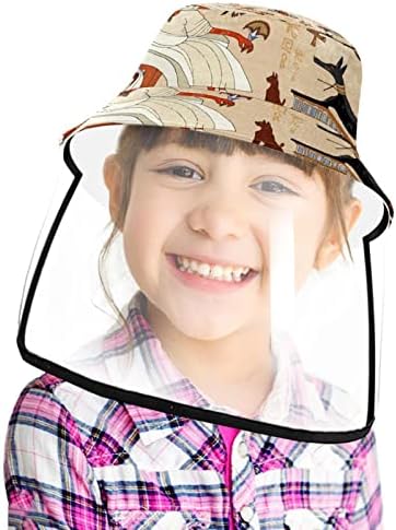 כובע מגן למבוגרים עם מגן פנים, כובע דייג כובע אנטי שמש, ציור וינטג 'של נשים אפריקאיות