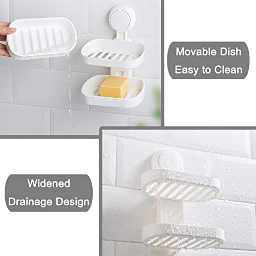 Sunhorde שכבה כפולה סבון צלחת יניקה מחזיק סבון למקלחת, מארז בר סבון חזק לחדר אמבטיה, ללא מקדחה, עיצוב ניקוז, ABS