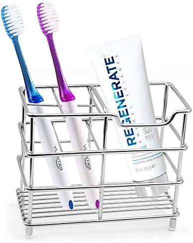 מברשת שיניים מחזיק לאמבטיה, נירוסטה שן מברשת מחזיקי עם רב תכליתי 5 חריצים עבור חשמלי משחת שיניים