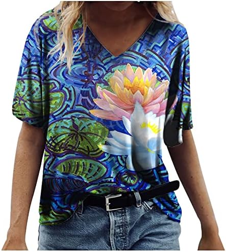 נשים של פלנל חולצות קצר שרוול פטיט אופנה מזדמן בתוספת גודל פרחי הדפסה עגול צוואר חולצה חולצות