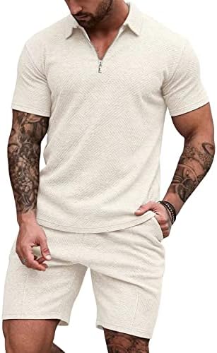 חולצת פולו לגברים של Eishopereer Shors קבעו תלבושות קיץ חליפת פולו רוכסן אופנה לגברים שרוול קצר 2