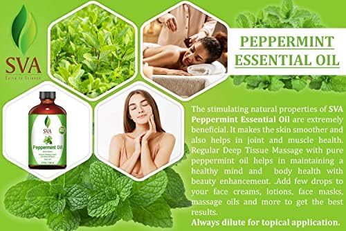 SVA Organics Peppermint שמן אתרי 4 גרם - טהור וטבעי, ציון טיפולי פרימיום מושלם למפזר, טיפוח לעור,
