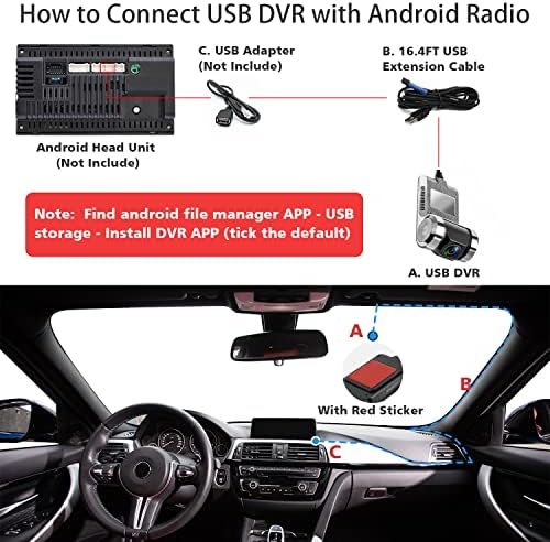 DashCam DVR USB לרדיו אנדרואיד - FieGromech FHD Dash מצלמה למקליט נהיגה סטריאו לרכב, חיישן G, ADAS, ראיית לילה