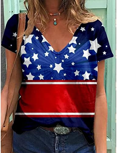 חולצות 4 ביולי לנשים לנשים יום עצמאות מזדמן יום עצמאות מודפסות חולצות נ 'צוואר נוחות רופפת שרוולים קצרים