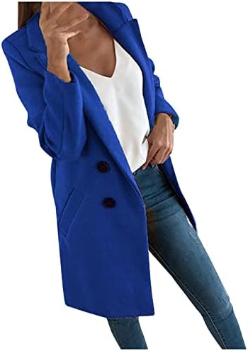 מעילי Zefotim לנשים, דש גדול באופנה מעיל אפונה כפול חזה חזה חזה מעיל תערובת מעיל תעלה מעיל ארוך מעיל ארוך