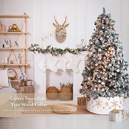 צווארון עץ חג המולד לבן של Lasperal, טבעת צווארון עץ פתית שלג ברונזינג לעץ מלאכותי לחג המולד, עליון 24 '' Bottem