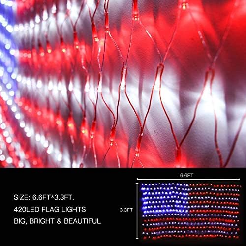אורות דגל אמריקאי סרפלייר, אורות מחרוזת דגל חיצוניים, 420 לד קישוטים פטריוטיים עמידים למים לחג המולד,